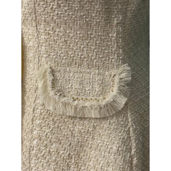 NEW Trixxi Ivory Fringe-Gold Trim Boucle Sleeveless Tweed Wrap Dress Junior Sz L - Picture 7 of 7
